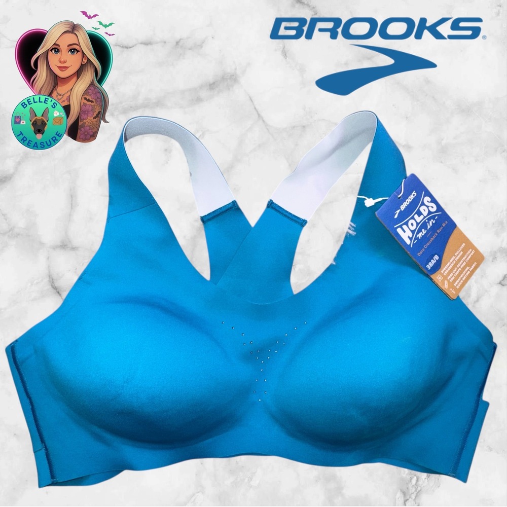 Brooks Bra Womens 38 A/B Dare Crossback Run Bra Sea Blue High Impact HOLDS me in - Picture 3 of 10